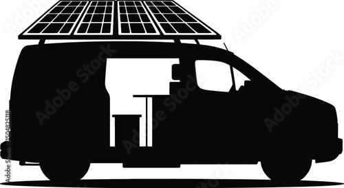 Solar powered camper van silhouette eco friendly travel