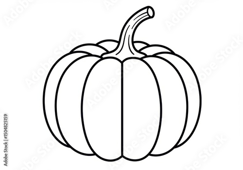 Illustration of a pumpkin with a stem outline drawing on a white background