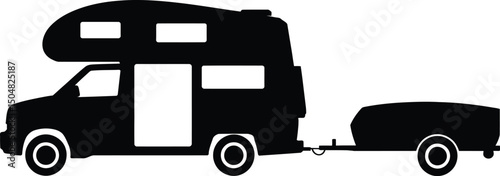 Campervan with trailer silhouette travel adventure vacation road trip