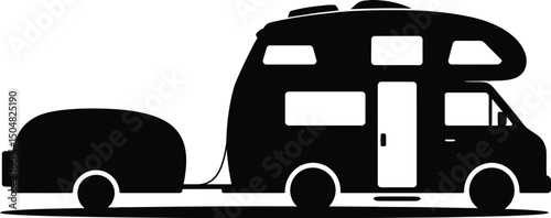 Motorhome and car silhouette travel adventure vacation road trip