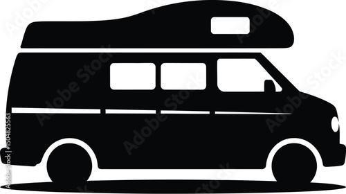 Black silhouette camper van icon travel adventure vehicle