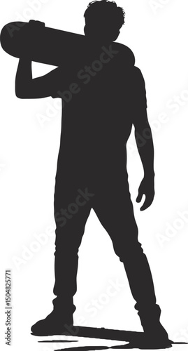 Silhouette of a man carrying a skateboard