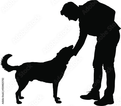Man petting a dog silhouette friendship loyalty canine pet