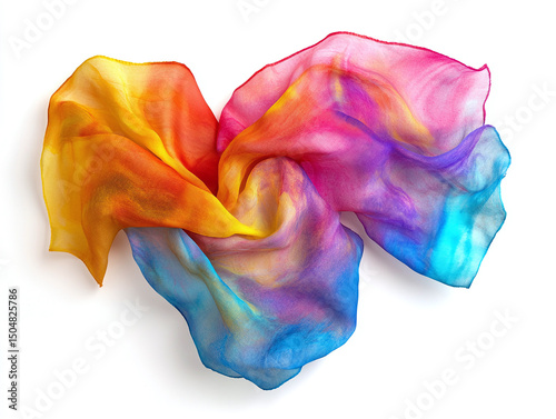 A piece of hand-dyed fabric, isolated on a clean white background, with vibrant colors and no shadow.