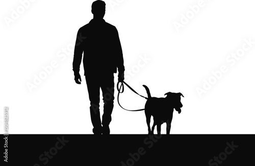 Man walking dog silhouette black and white