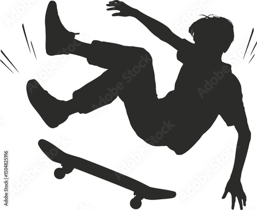 Skateboarder silhouette falling extreme sport action