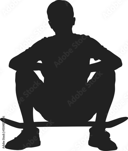 Silhouette of a skater sitting on skateboard