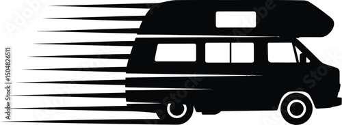 Fast campervan silhouette speeding adventure travel