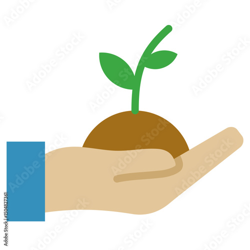 Plant In Hand Icon, Flat Design Style Icon Symbol, Farming Element Icon
