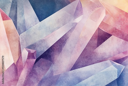 A watercolor-inspired illustration of microscopic crystal patterns, blending soft pastel colors with sharp geometric lines.Microscopic textures.Cellular patterns.Abstract biology.