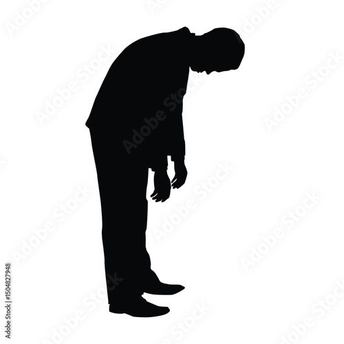 Silhouette of a man standing with head down and arms limp, expressing fatigue, stress, or sadness.