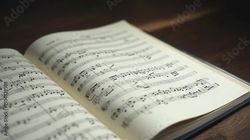 Open Sheet Music Book in Warm Light on Table