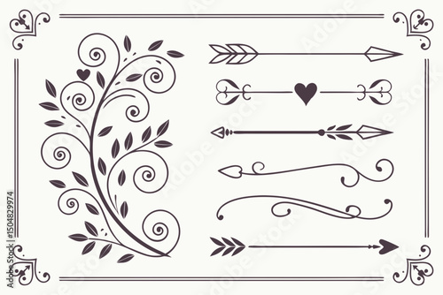Vintage Flourish and Arrow Dividers Vector Set