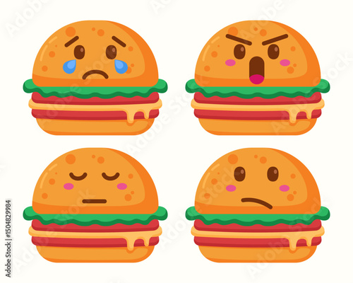 Burger emoji character with different expressions