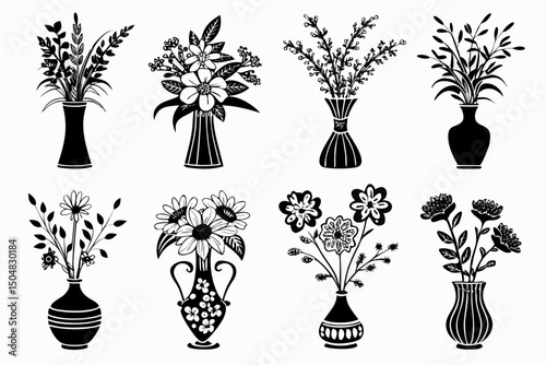 Hand Drawn Monochrome Flowers Vector