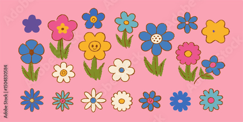 Cute Cartoon Flower Collection: Pink Background