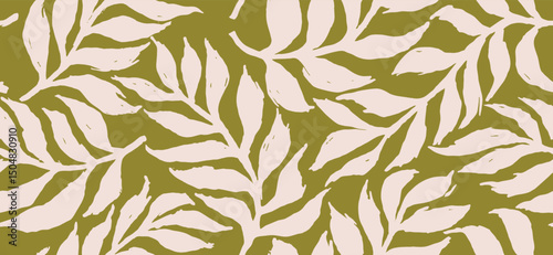 Hand drawn tropical palm leaves seamless pattern with brush style.