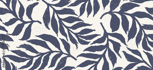 Seamless pattern with hand drawn palm leaves on brush style.