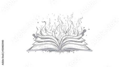 Vintage Burning Book Flames Erupting from an Open Tome
