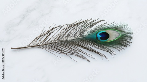 Peacock feather on a marble surface