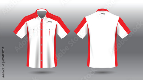 red white short sleeve work shirt template
