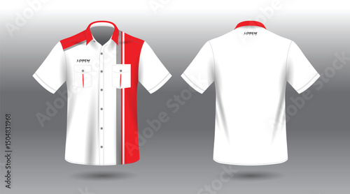 red white short sleeve work shirt template