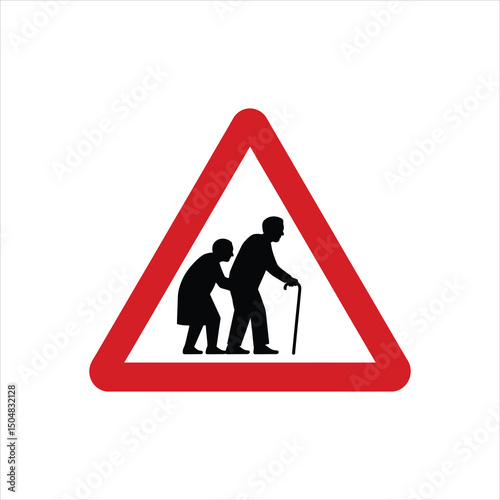 Warning sign indicating elderly people crossing road or area with potential danger