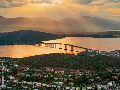 Tasman Bridge Sunset Aerial View, Tasmania – Drone Photography