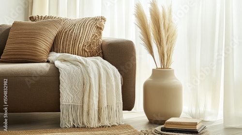 Cozy living room scene with warm tones