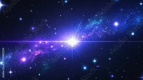 Cinematic cosmic landscape with starry night sky, glowing stars, vibrant nebula, and shimmering light rays in a dramatic galaxy scene – video download