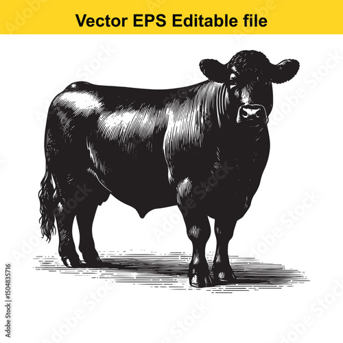 Angus Bull, Cow, and Calf Vector Silhouettes | Livestock Line Art | Farm Animal Clipart Collection