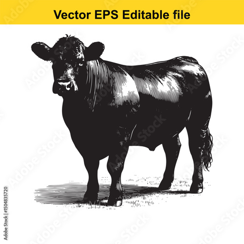 Angus Bull, Cow, and Calf Vector Silhouettes | Livestock Line Art | Farm Animal Clipart Collection