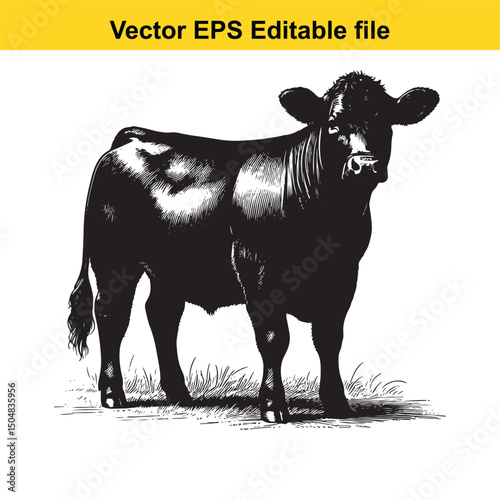 Angus Bull, Cow, and Calf Vector Silhouettes | Livestock Line Art | Farm Animal Clipart Collection