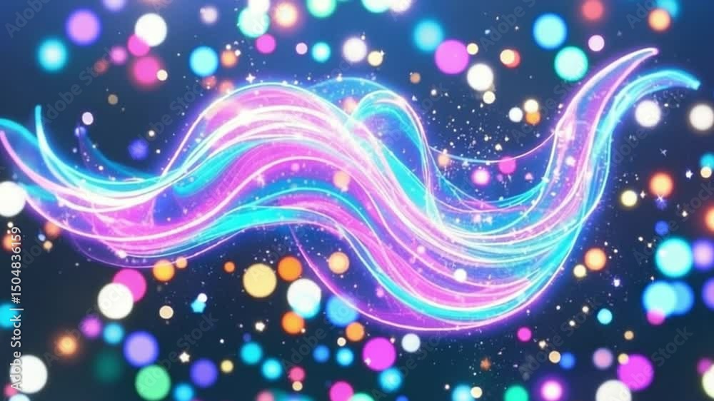 Beautiful abstract wave with colorful flowing lines, glowing particles, and enchanting bokeh in ethereal dreamlike digital art – video download
