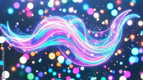 Beautiful abstract wave with colorful flowing lines, glowing particles, and enchanting bokeh in ethereal dreamlike digital art – video download