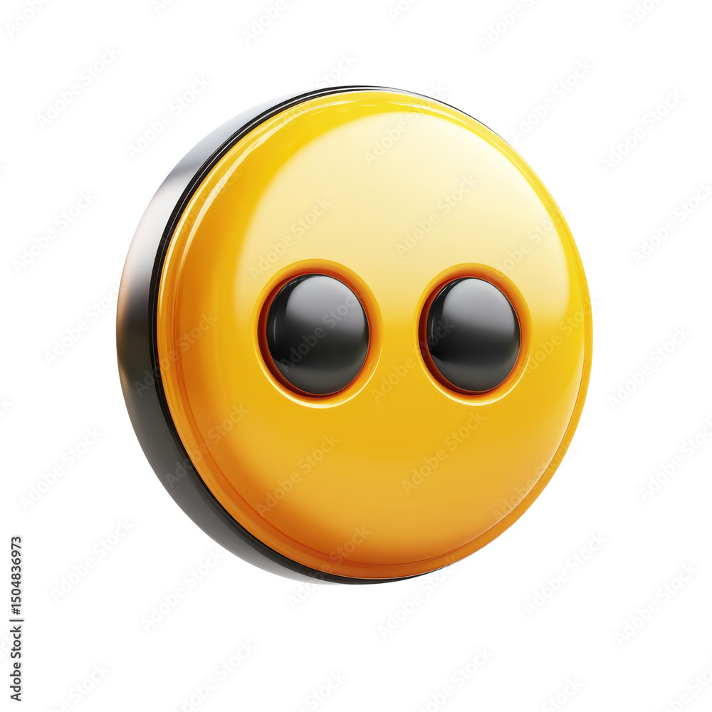 A perplexed yellow button with two black glossy eyes evoking a sense of on transparent background A perplexed yellow button with two black glossy eyes evoking a sense of on transparent background