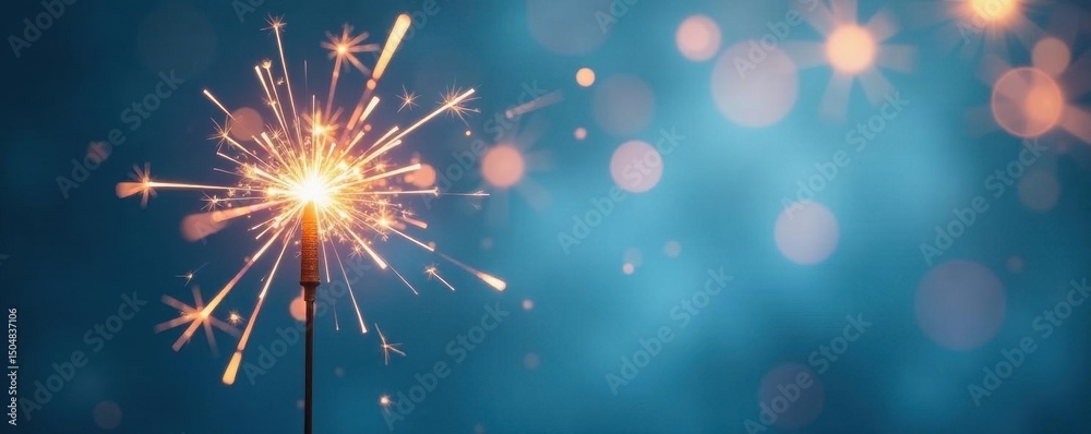 Obraz premium Minimalist sparkler burst on pastel blue, soft focus, minimal, festive