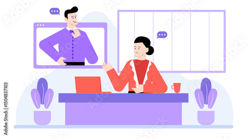 Woman has a video call with a man on a laptop. Perfect for online communication, virtual meetings, remote work concepts.