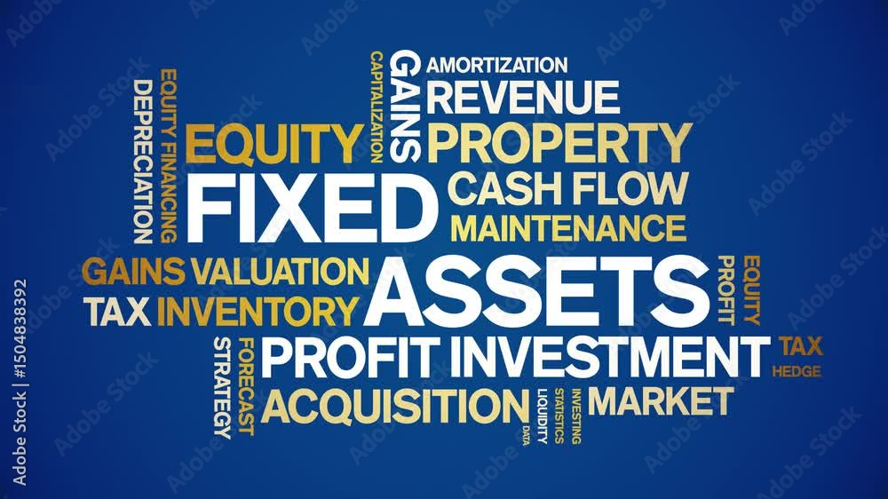Fixed Assets animated word cloud;text design animation tag kinetic typography seamless loop.