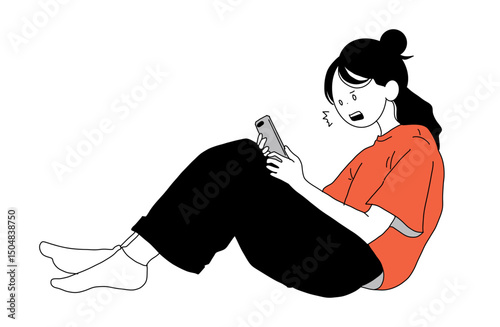 スマホを見て驚く人のイラスト