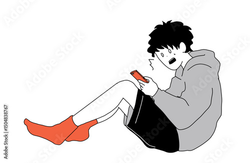 スマホを見て驚く男性のイラスト