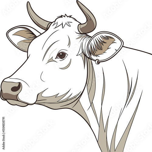 Elegant White Cow Close-Up: Frontal View with Ear Tags on Transparent Background