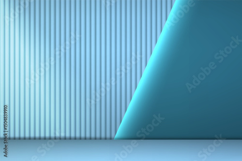 Blue color banner with neon vertical lines. Abstract minimal scene for mockup presentation, cosmetic products, stage showcase, promotion display.