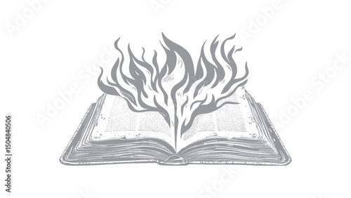 open book with fire flame