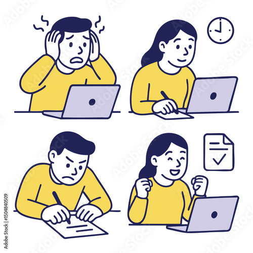 Stressful moments of work productivity time management emotions success frustration focus