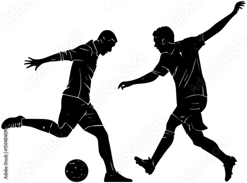 Silhouette of Two Soccer Players Competing for the Ball