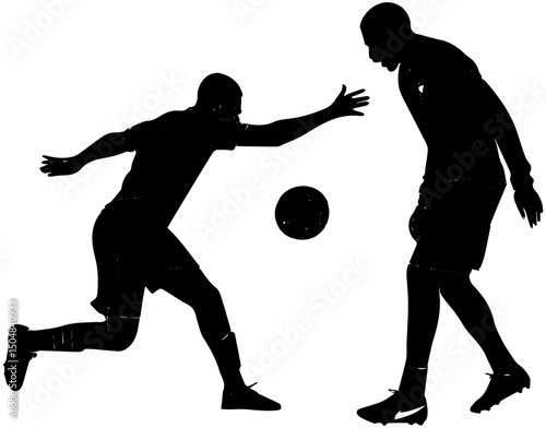 Silhouette of Two Soccer Players Competing for the Ball in Action Pose