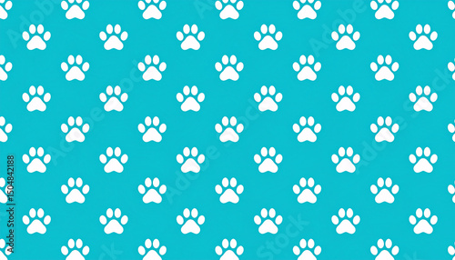 Paw Prints Pattern: An eye-catching seamless pattern featuring repeated paw prints on a serene turquoise backdrop, evoking a sense of playful innocence and pet-friendly design.
