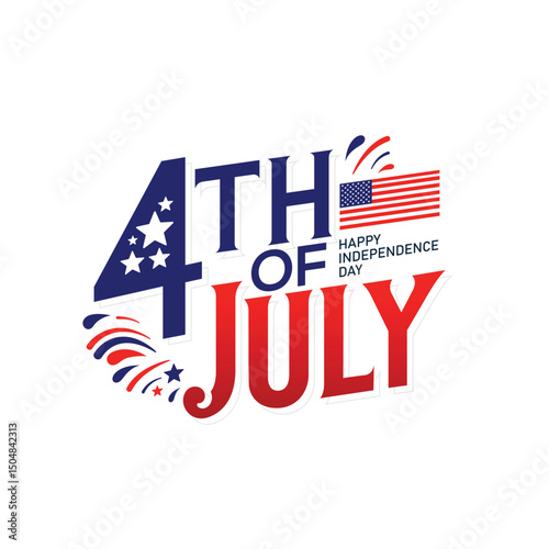 Happy 4th of July Typographic lettering on white background. Happy Independence Day United States