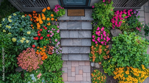 Fototapeta Naklejka Na Ścianę i Meble -  Colorful flower garden steps